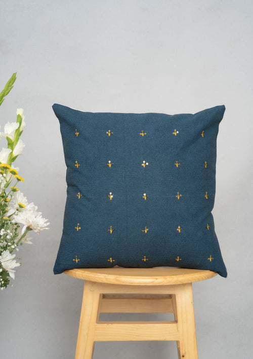 Kohinoor Sequined ethnic cotton cushion cover for sofa - Indigo-230854157