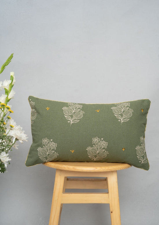 Malabar 100% Cotton floral cushion cover for sofa - Pepper green-230852137