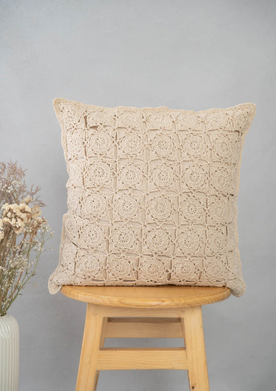 Oyster 100% cotton crochet antique piece cushion cover for sofa - Ivory-230854162