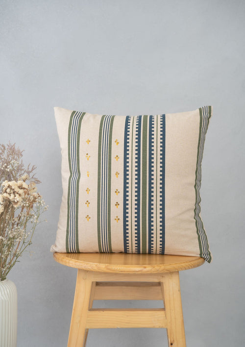 Roman Stripes 100% cotton geometric cushion cover for sofa - Green and Blue-230854138