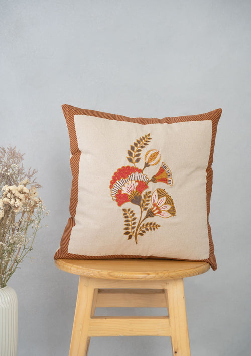 Chintz 100% cotton embroidered decorative cushion cover for sofa - Brick Red-230854149