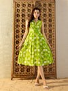 Over lap neck Midi Dress in Lime Green Tie & Dye-TP0457TD11