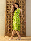 Over lap neck Midi Dress in Lime Green Tie & Dye-TP0457TD11