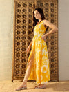 Overlap Front open Maxi Dress  in Yellow Tie & Dye-TP0291TD6