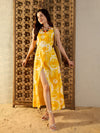 Overlap Front open Maxi Dress  in Yellow Tie & Dye-TP0291TD6