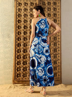 Tie up neck with tassels Maxi Dress in Blue Tie & Dye-TP0551TD7