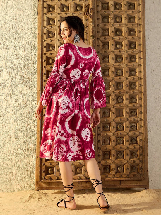 Bell Sleeve Midi Dress in Maroon Tie & Dye-TP0339TD5