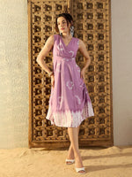 Over lap neck Midi Dress in Lavender Tie & Dye-TP0457TD20