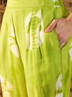 Sleeveless Box Pleat Top with Pants Co-Ord Set in Lime Green Tie & Dye-TP0547TD14