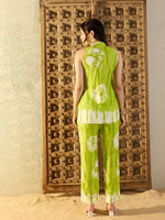 Sleeveless Box Pleat Top with Pants Co-Ord Set in Lime Green Tie & Dye-TP0547TD14