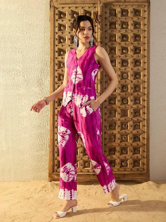 Waist Coat and Pants in Magenta Tie & Dye-TP0550TD16