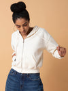 Women Solid Cream Hooded Sweatshirt-208-Cream