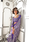 Avanshee Women's Latest Bollywood Self Design,Geometric Print Satin Saree With Unstiched Blouse-KAJARAKH-6007-PURPLE