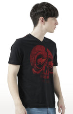 Huetrap Black Mens Short Sleeve Graphic Printed Tshirt-HT17MKGRABLK01021