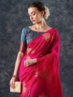 Saree Mall Women's  Blend Pink Woven Design Designer Saree With Blouse Piece-21PAKHI2102