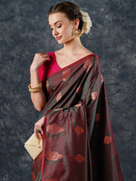 Saree Mall Women's  Blend Brown Woven Design Designer Saree With Blouse Piece-21PAKHI2103