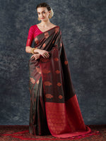 Saree Mall Women's  Blend Brown Woven Design Designer Saree With Blouse Piece-21PAKHI2103