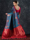 Saree Mall Women's  Blend Teal Blue Woven Design Designer Saree With Blouse Piece-21PAKHI2104