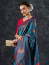 Saree Mall Women's  Blend Teal Blue Woven Design Designer Saree With Blouse Piece-21PAKHI2104