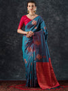 Saree Mall Women's  Blend Teal Blue Woven Design Designer Saree With Blouse Piece-21PAKHI2104