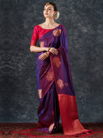 Saree Mall Women's  Blend Purple Woven Design Designer Saree With Blouse Piece-21PAKHI2107