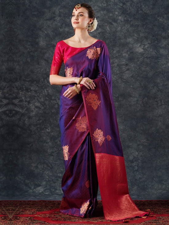 Saree Mall Women's  Blend Purple Woven Design Designer Saree With Blouse Piece-21PAKHI2107