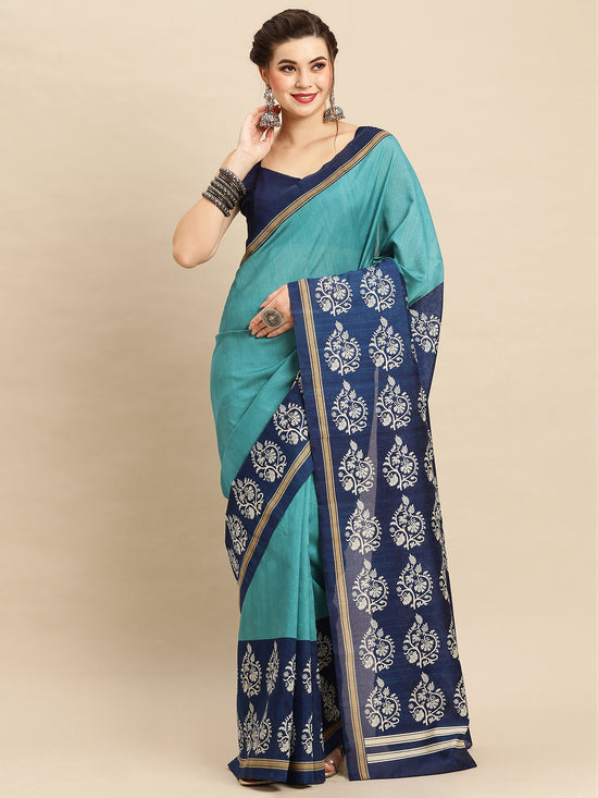 Saree Mall Women's Bhagalpuri  Blue Printed Designer Saree With Blouse Piece-21WOM21905