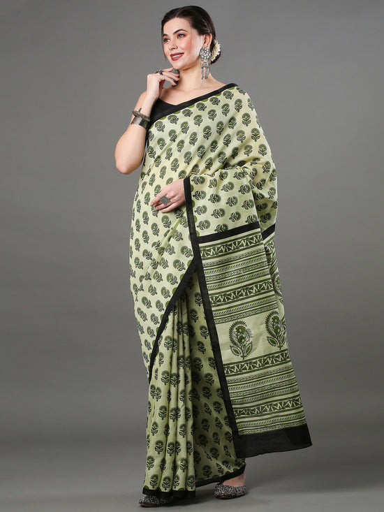 Saree Mall Women's Bhagalpuri  Light Green Printed Designer Saree With Blouse Piece-21WOM21909