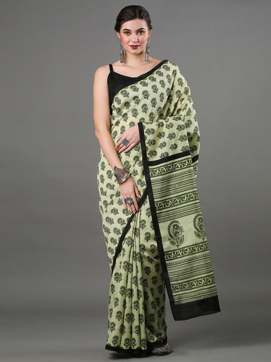 Saree Mall Women's Bhagalpuri  Light Green Printed Designer Saree With Blouse Piece-21WOM21909