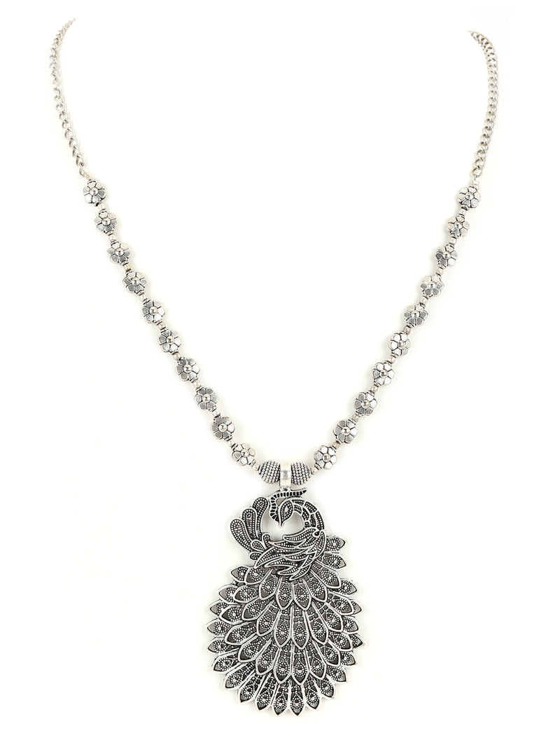 German Silver Oxidised Peacock Jewellery set with Ring and NosePin