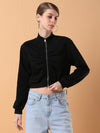 Women Solid Black Front-Open Sweatshirt-2280-Black