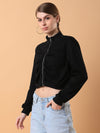 Women Solid Black Front-Open Sweatshirt-2280-Black