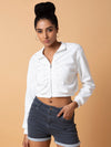 Women Solid White Front-Open Sweatshirt-2280-White