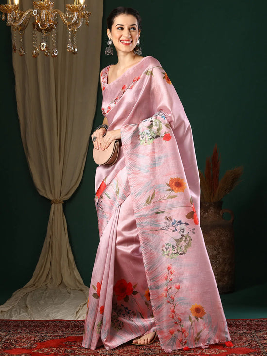 Saree Mall Women's Art  Pink Printed Designer Saree With Blouse Piece-22KAVI2201