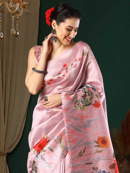 Saree Mall Women's Art  Pink Printed Designer Saree With Blouse Piece-22KAVI2201