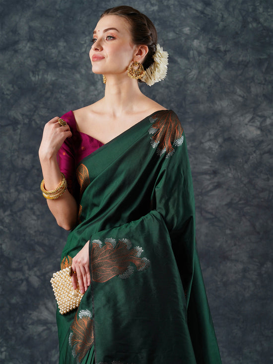 Saree Mall Women's  Blend Green Woven Design Designer Saree With Blouse Piece-22PAKHI2201