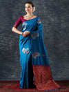 Saree Mall Women's  Blend Blue Woven Design Designer Saree With Blouse Piece-22PAKHI2202