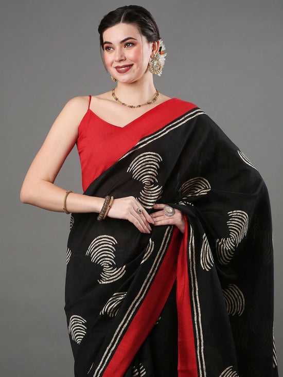 Saree Mall Women's Bhagalpuri  Black Printed Designer Saree With Blouse Piece-22WOM22901