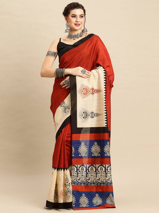 Saree Mall Women's Bhagalpuri  Rust Printed Designer Saree With Blouse Piece-22WOM22902