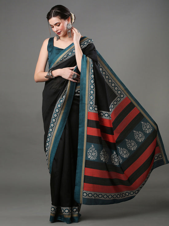 Saree Mall Women's Bhagalpuri  Black Printed Designer Saree With Blouse Piece-22WOM22903