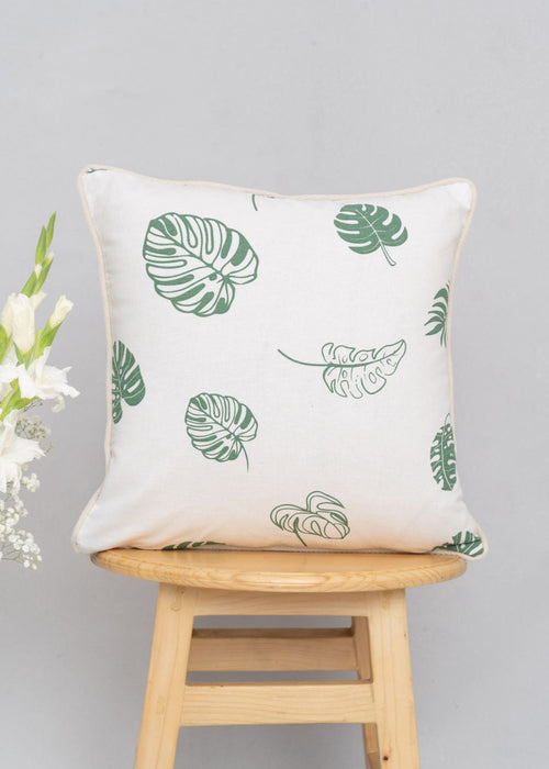 Monstera Printed 100% cotton floral cushion cover for sofa-230451057