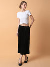 Women Solid Black Flared Midi Skirt-2315-Black