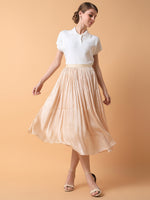 Women Solid Cream Flared Midi Skirt-2315-Cream