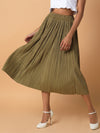 Women Solid Olive Flared Midi Skirt-2315-Olive