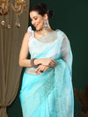 Saree Mall Women's Organza Light Blue Embroidered Designer Saree With Blouse Piece-23KAVI2302