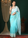 Saree Mall Women's Organza Light Blue Embroidered Designer Saree With Blouse Piece-23KAVI2302