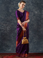 Saree Mall Women's  Blend Purple Woven Design Designer Saree With Blouse Piece-23PAKHI2301