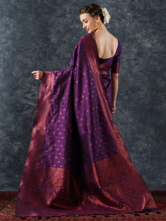 Saree Mall Women's  Blend Purple Woven Design Designer Saree With Blouse Piece-23PAKHI2302