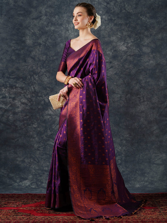 Saree Mall Women's  Blend Purple Woven Design Designer Saree With Blouse Piece-23PAKHI2302