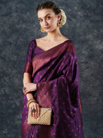 Saree Mall Women's  Blend Purple Woven Design Designer Saree With Blouse Piece-23PAKHI2302